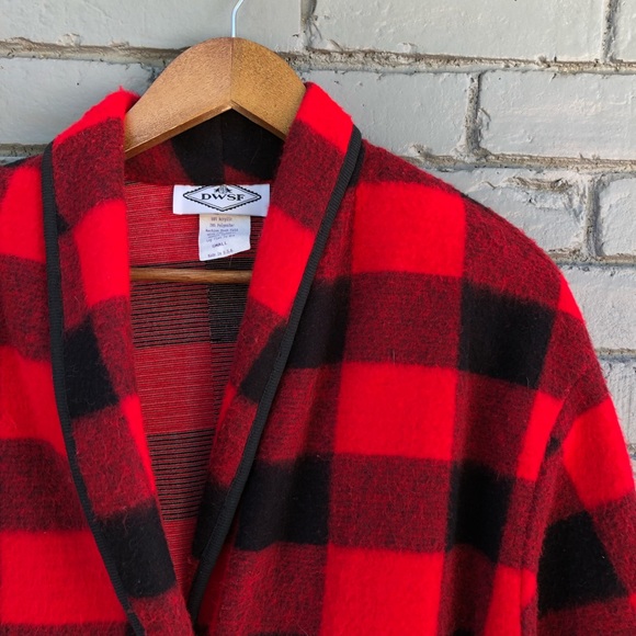 DWSF Red/Black Buffalo Plaid Button Sweater S - Picture 3 of 5